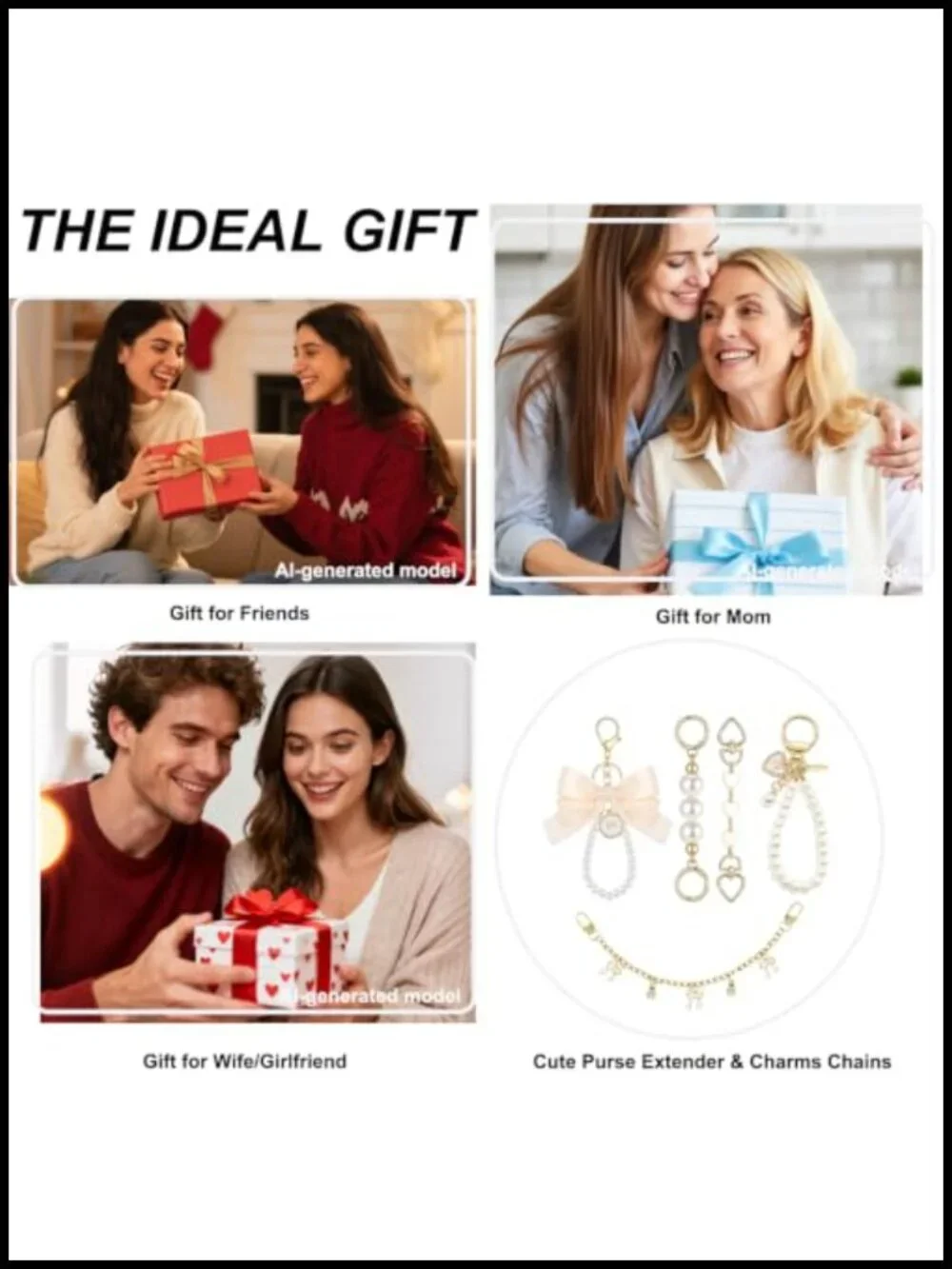 Pearl Bag Charm Set with Bow Keychain and Purse Extender Chain